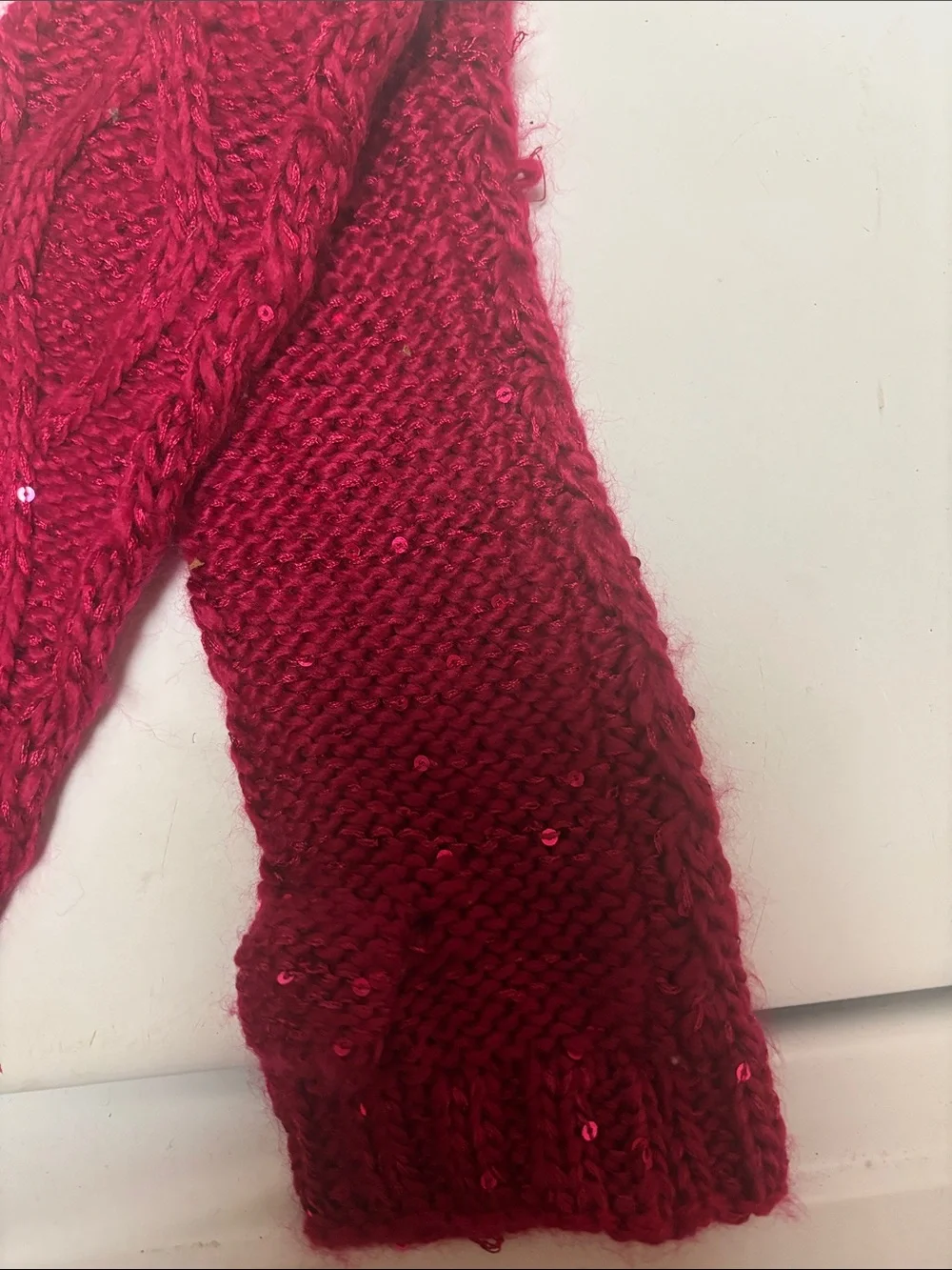 Calvin Klein Burgundy Knit Sequin Fingerless Gloves